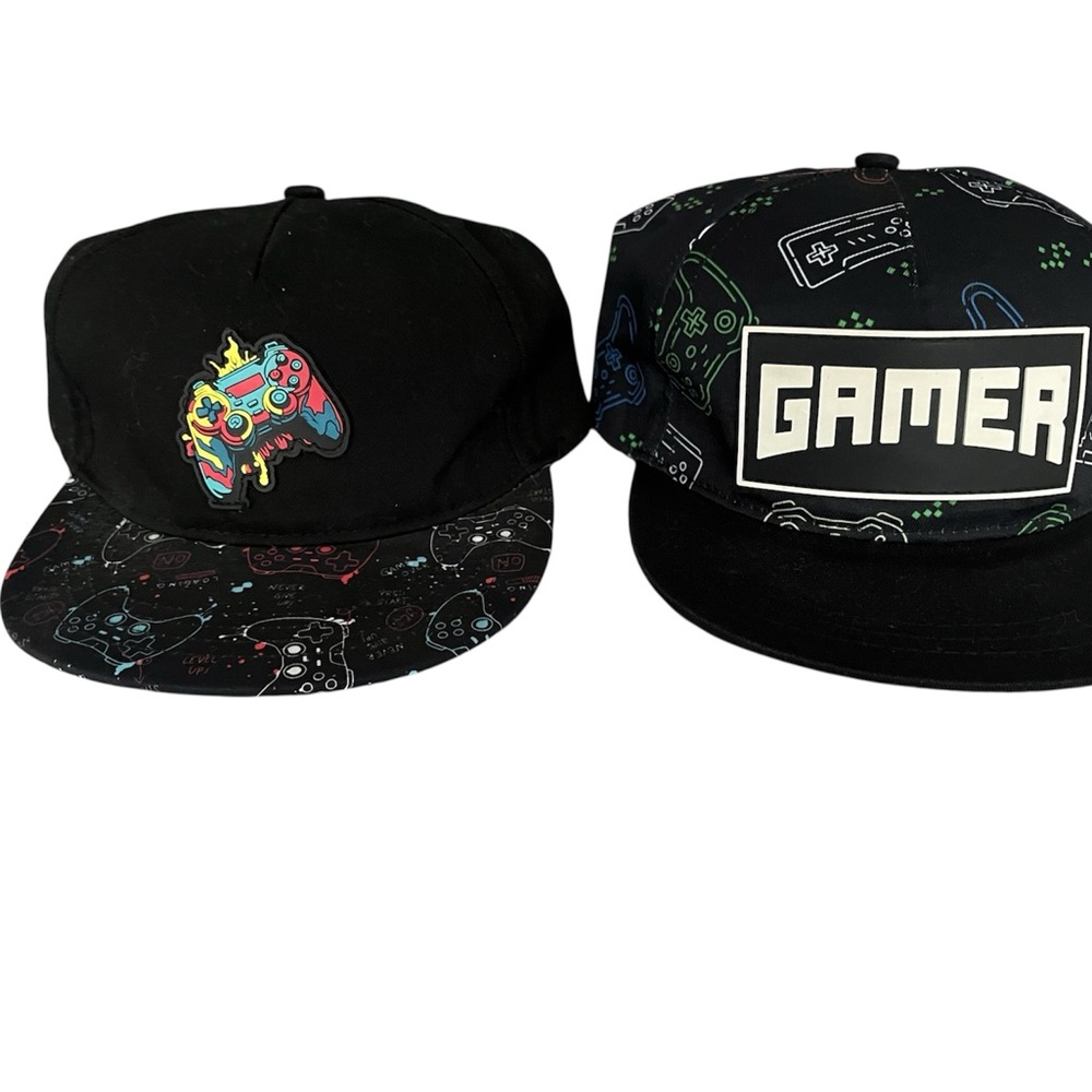 Kids Black Gamer Snapback Hat with Multicolor Controller Accent